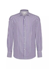 Brunello Cucinelli Striped Poplin Slim Fit Shirt with Spread Collar