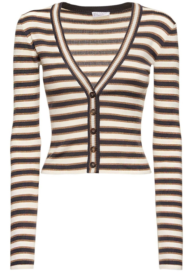 Brunello Cucinelli Striped Wool & Lurex Knit Cardigan