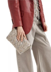 Brunello Cucinelli Suede and Alpaca Clutch Bag with Dazzling Fern Embroidery