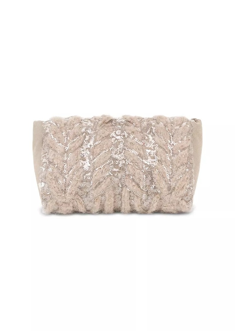 Brunello Cucinelli Suede and Alpaca Clutch Bag with Dazzling Fern Embroidery