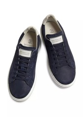 Brunello Cucinelli Suede-Trim Low-Top Leather Sneakers