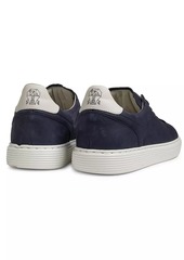 Brunello Cucinelli Suede-Trim Low-Top Leather Sneakers