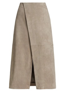 Brunello Cucinelli Suede Wrap Midi Skirt