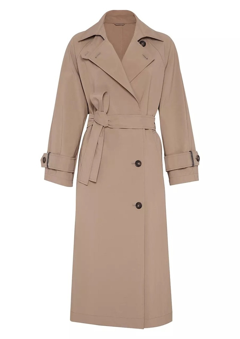 Brunello Cucinelli Techno Canvas Trenchcoat with Shiny Cuff Details