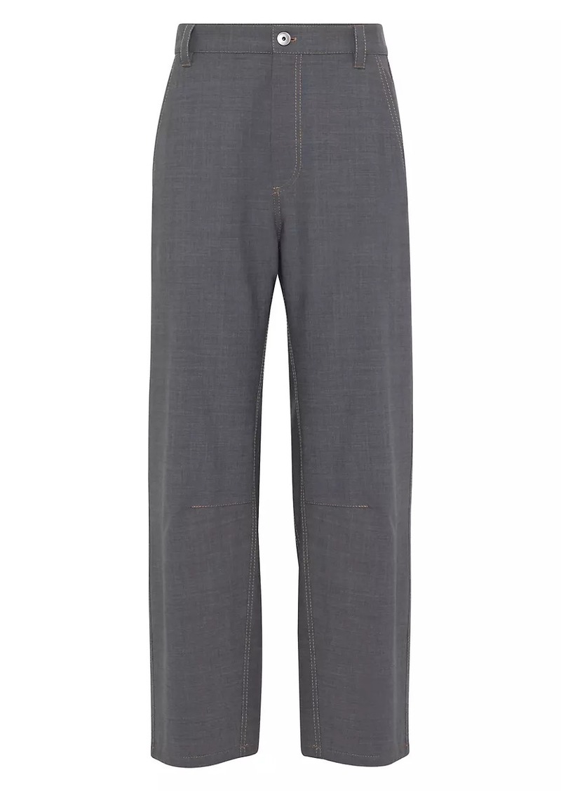 Brunello Cucinelli Tropical Luxury Wool Soft Curved Trousers