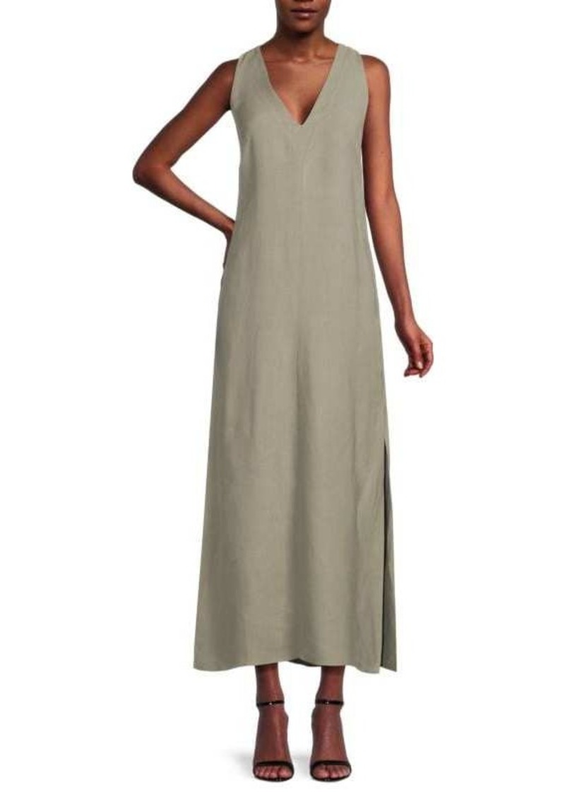 Brunello Cucinelli V Neck Linen Blend Maxi Dress