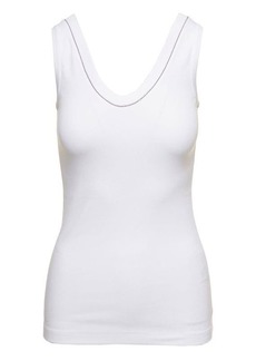 White Tank Top with Monile Detail in Cotton Woman Brunello Cucinelli