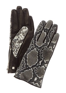 Bruno Magli Cashmere-Lined Snake-Embossed Leather Gloves