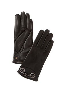 Bruno Magli Chain Cuff Cashmere-Lined Leather Gloves