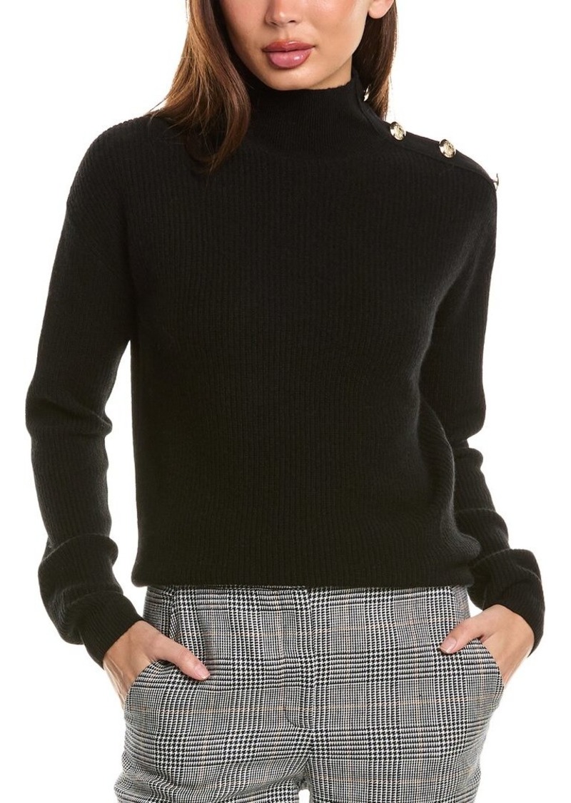 Bruno Magli Rib Button Shoulder Mock Nek Cashmere Sweater