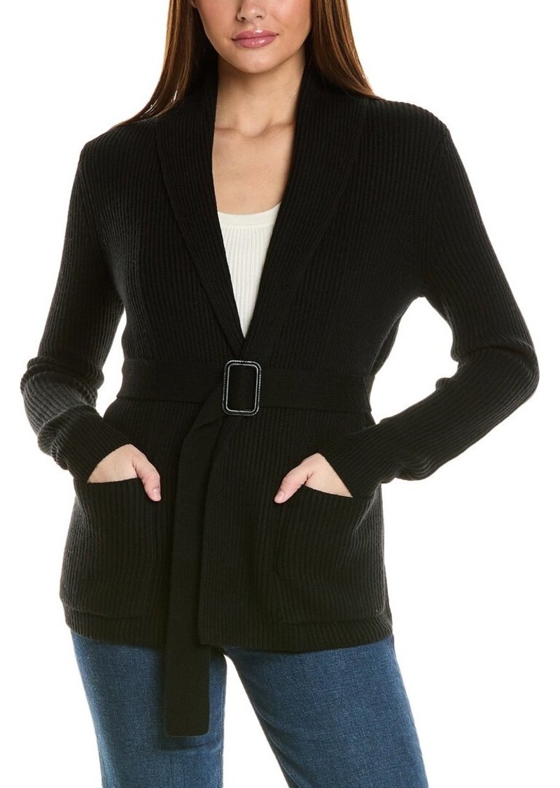 Bruno Magli Ribbed Belted Shawl Wool Cardigan