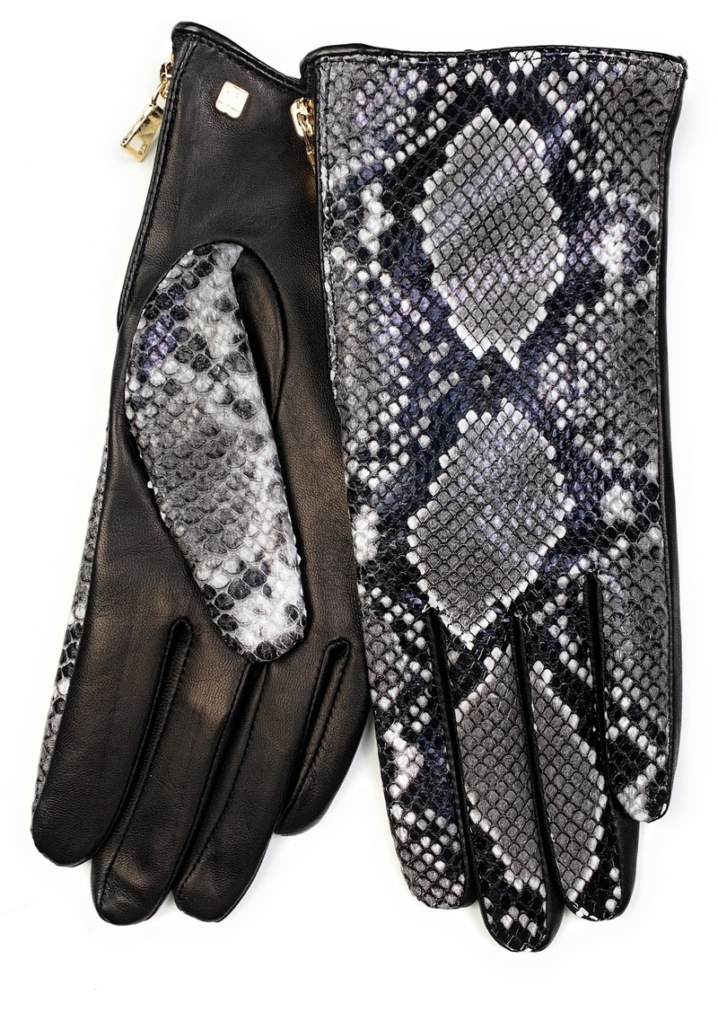 Bruno Magli Snakeskin Print Leather Gloves in Black at Nordstrom Rack