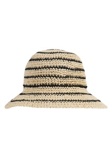 Bruno Magli Stripe Crochet Straw Bucket Hat in Natural/Black at Nordstrom Rack