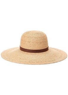 Bruno Magli Wide Brim Leather-Trim Straw Sun Hat