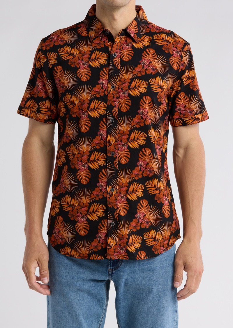 Buffalo Jeans Siman Tropical Floral Print Short Sleeve Button-Up Shirt in Dusty Orange at Nordstrom Rack