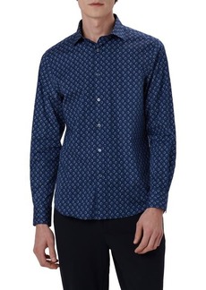 Bugatchi Axel Shaped Fit Geometric Print Stretch Cotton Button-Up Shirt