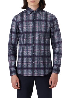 Bugatchi Axel Shaped Fit Plaid Stretch Cotton Button-Up Shirt in Graphite at Nordstrom Rack