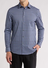 Bugatchi Check Stretch Button-Up Shirt in Black/Blue at Nordstrom Rack