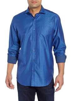 Bugatchi Classic Fit Embroidered Sport Shirt in Classic Blue at Nordstrom