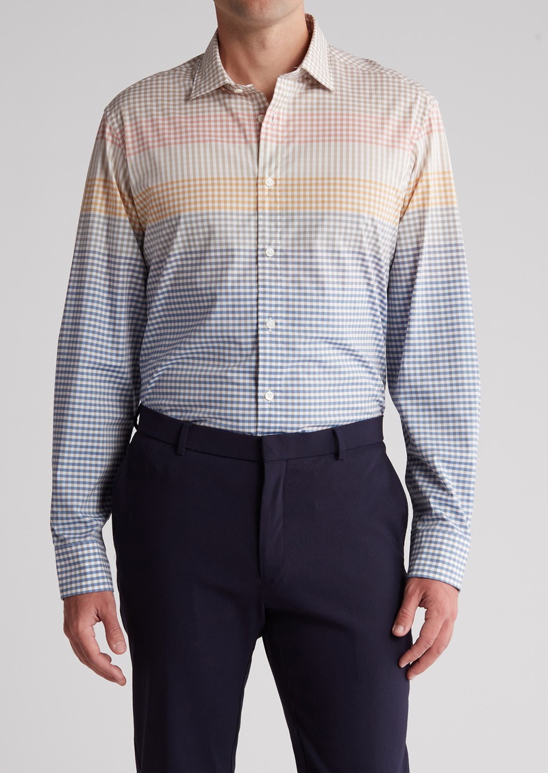 Bugatchi Classic Fit Gingham Comfort Stretch Cotton Button-Up Shirt in Stone at Nordstrom Rack