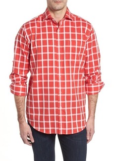 Bugatchi Classic Fit Windowpane Plaid Sport Shirt in Pimento at Nordstrom