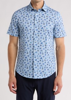Bugatchi Floral Print Short Sleeve Button-Up Shirt in Air Blue at Nordstrom Rack