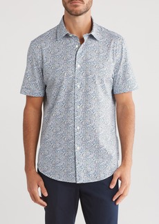 Bugatchi Geo Print OoohCotton® Short Sleeve Button-Up Shirt in Cactus at Nordstrom Rack