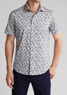 Bugatchi Geo Print OoohCotton® Short Sleeve Button-Up Shirt in Chalk at Nordstrom Rack