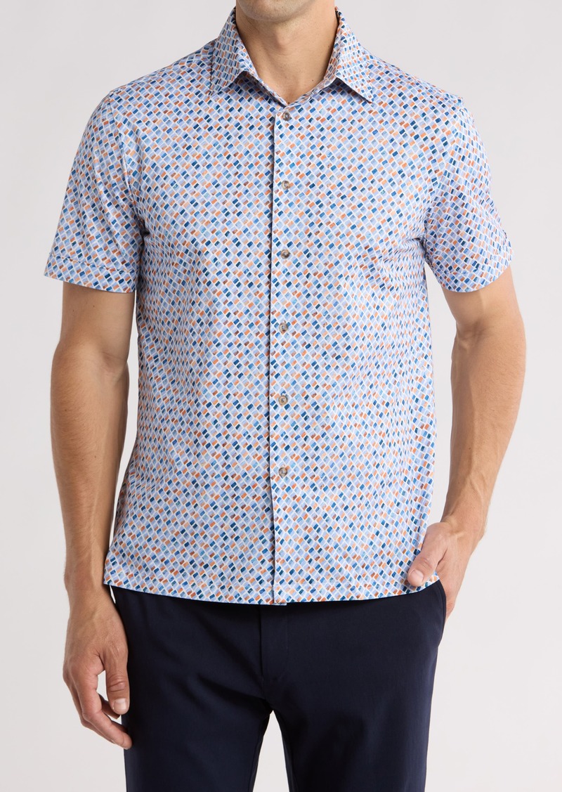 Bugatchi Geo Print Short Sleeve Button-Up Shirt in Tobacco at Nordstrom Rack