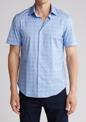 Bugatchi Geo Print Stretch Short Sleeve Button-Up Shirt in Classic Blue at Nordstrom Rack
