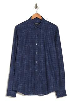 Bugatchi Geometric Print Regular Fit Cotton Button-Up Shirt in Night Blue at Nordstrom Rack