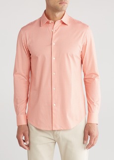 Bugatchi Gingham Print OoohCotton® Long Sleeve Button-Up Shirt in Coral at Nordstrom Rack