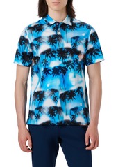 Bugatchi Hendrix Digital Palm Tree Print Cotton Polo in Ocean at Nordstrom Rack