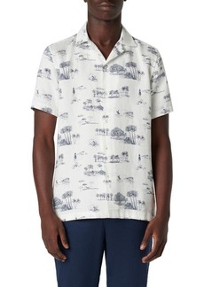 Bugatchi Jackson Shaped Fit Coastal Print Short Sleeve Button-Up Shirt