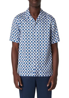Bugatchi Jackson Shaped Fit Geo Print Short Sleeve Button-Up Camp Shirt
