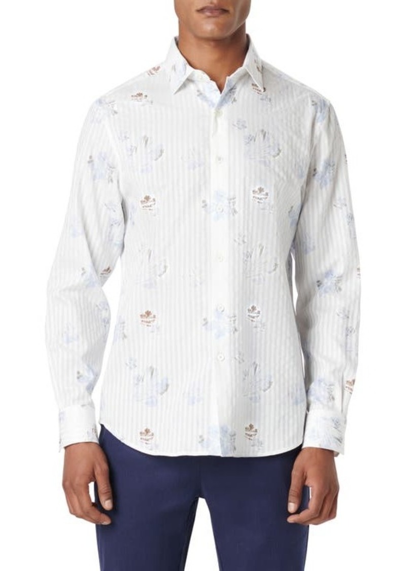 Bugatchi Julian Floral Stripe Button-Up Shirt