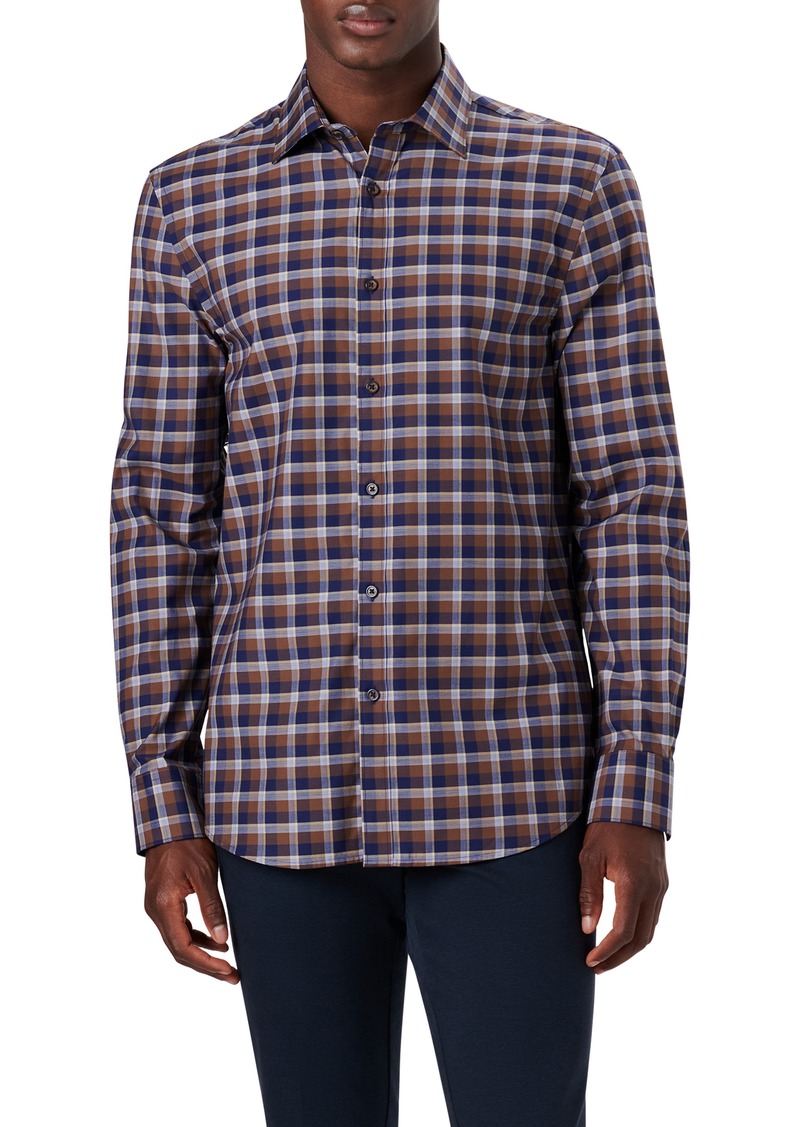 Bugatchi Julian Shaped Fit Check Stretch Button-Up Shirt in Chocolate at Nordstrom Rack