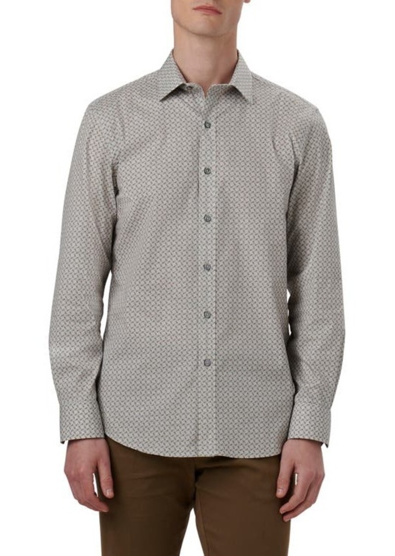 Bugatchi Julian Shaped Fit Geometric Print Stretch Cotton Button-Up Shirt