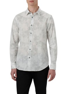 Bugatchi Julian Shaped Fit Leaf Print Stretch Cotton Button-Up Shirt