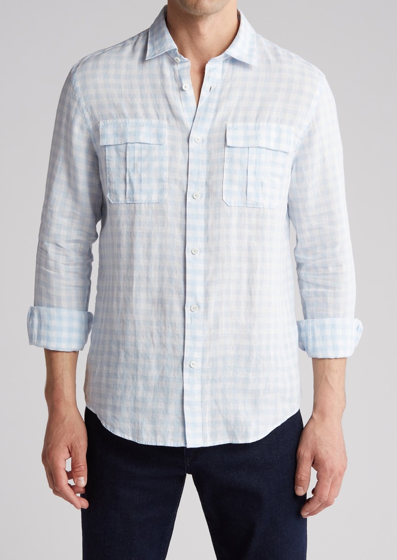 Bugatchi Long Sleeve Stretch Linen Button-Up Shirt in Air Blue at Nordstrom Rack