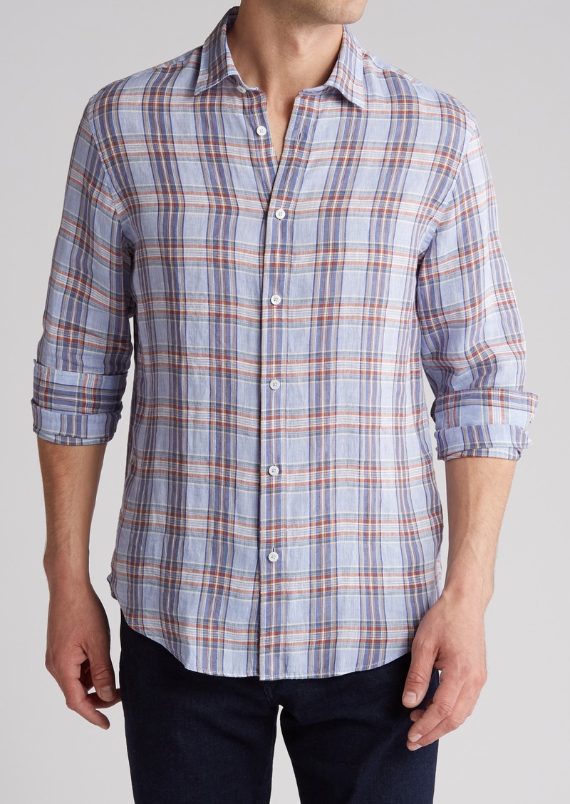 Bugatchi Long Sleeve Stretch Linen Button-Up Shirt in Sky at Nordstrom Rack