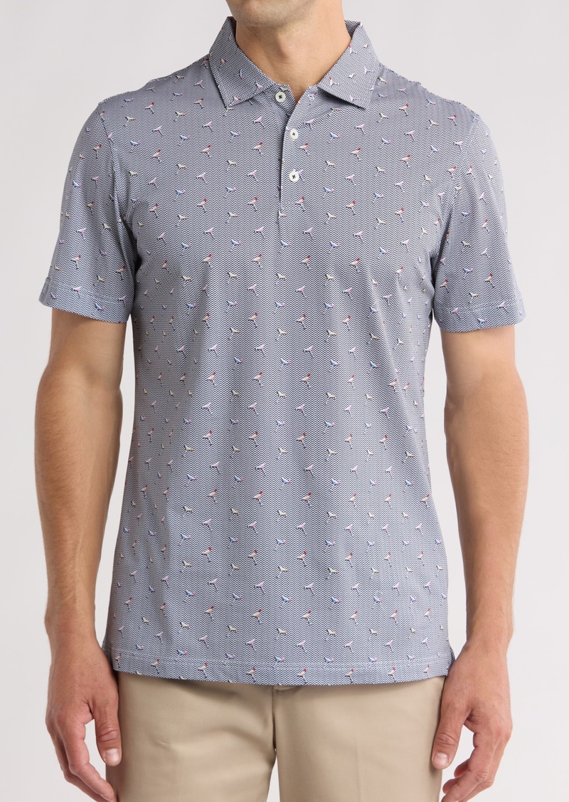 Bugatchi Martini Print Stretch Cotton Polo in Navy at Nordstrom Rack