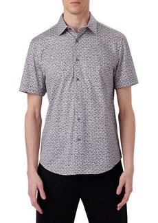 Bugatchi Miles OoohCotton Abstract Print Short Sleeve Stretch Button-Up Shirt
