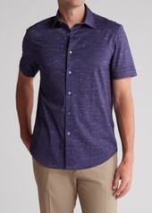 Bugatchi Miles OoohCotton® Heathered Short Sleeve Button-Up Shirt in Midnight at Nordstrom Rack