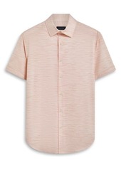 Bugatchi Miles Ooohcotton Space Dye Print Short Sleeve Button-Up Shirt