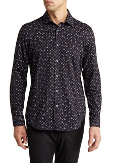 Bugatchi Mixed Print Stretch Woven Dress Shirt in Midnight at Nordstrom Rack