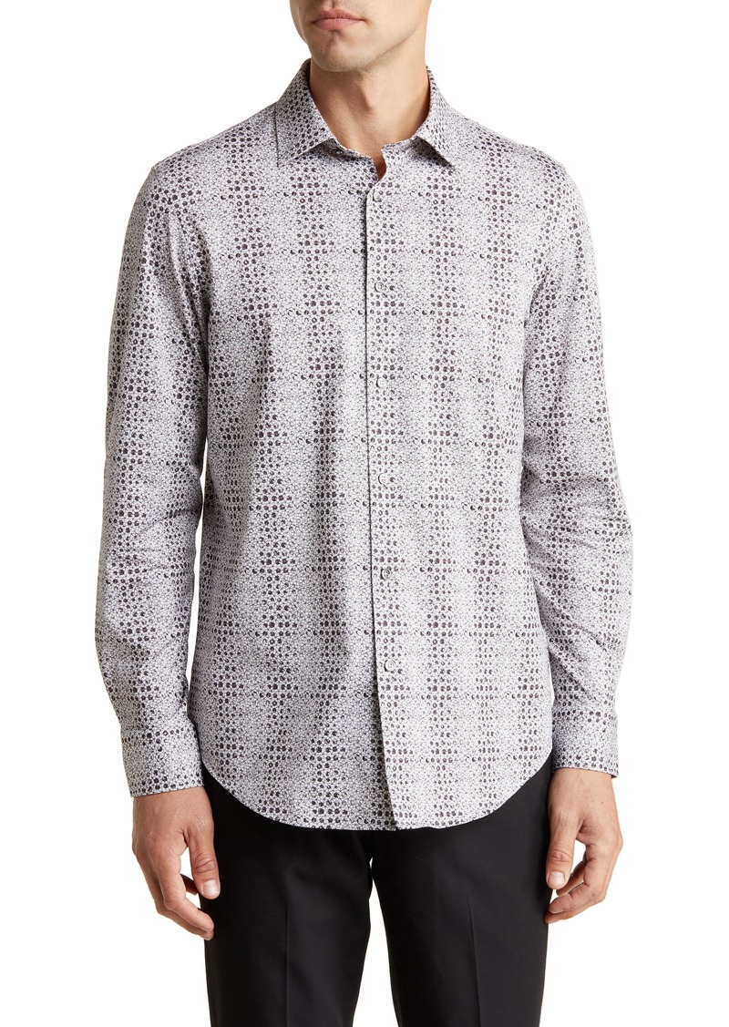 Bugatchi OoohCotton® Abstract Print Button-Up Shirt in Platinum at Nordstrom Rack