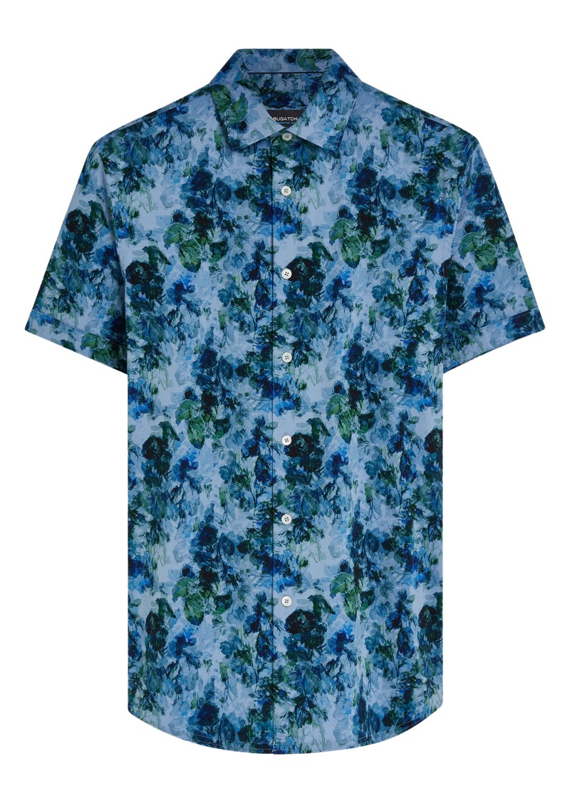 Bugatchi OoohCotton® Floral Short Sleeve Button-Up Shirt in Navy at Nordstrom Rack