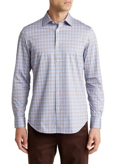 Bugatchi OoohCotton® Grid Print Button-Up Shirt in Classic Blue at Nordstrom Rack