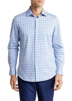 Bugatchi OoohCotton® Plaid Print Button-Up Shirt in Classic Blue at Nordstrom Rack